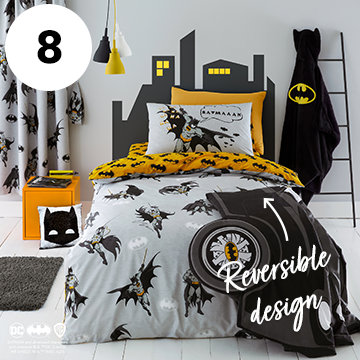 Batman Grey Reversible Glow in the Dark Duvet Cover and Pillowcase Set